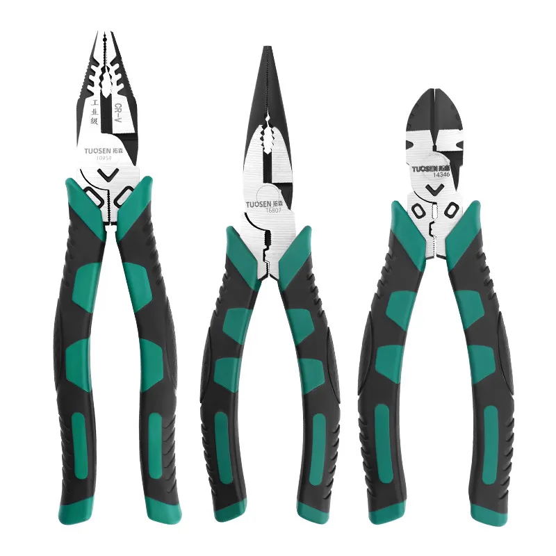 3-Piece Industrial Grade Pliers Set – 6" Long Nose Pliers, 6" Diagonal Cutting Pliers, and 9" Heavy Duty Combination Lineman's Pliers for Household & Professional Use